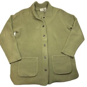 VTG L.L. Bean Womens Medium Fleece Button Shirt Jacket Olive Green Blazer Winter